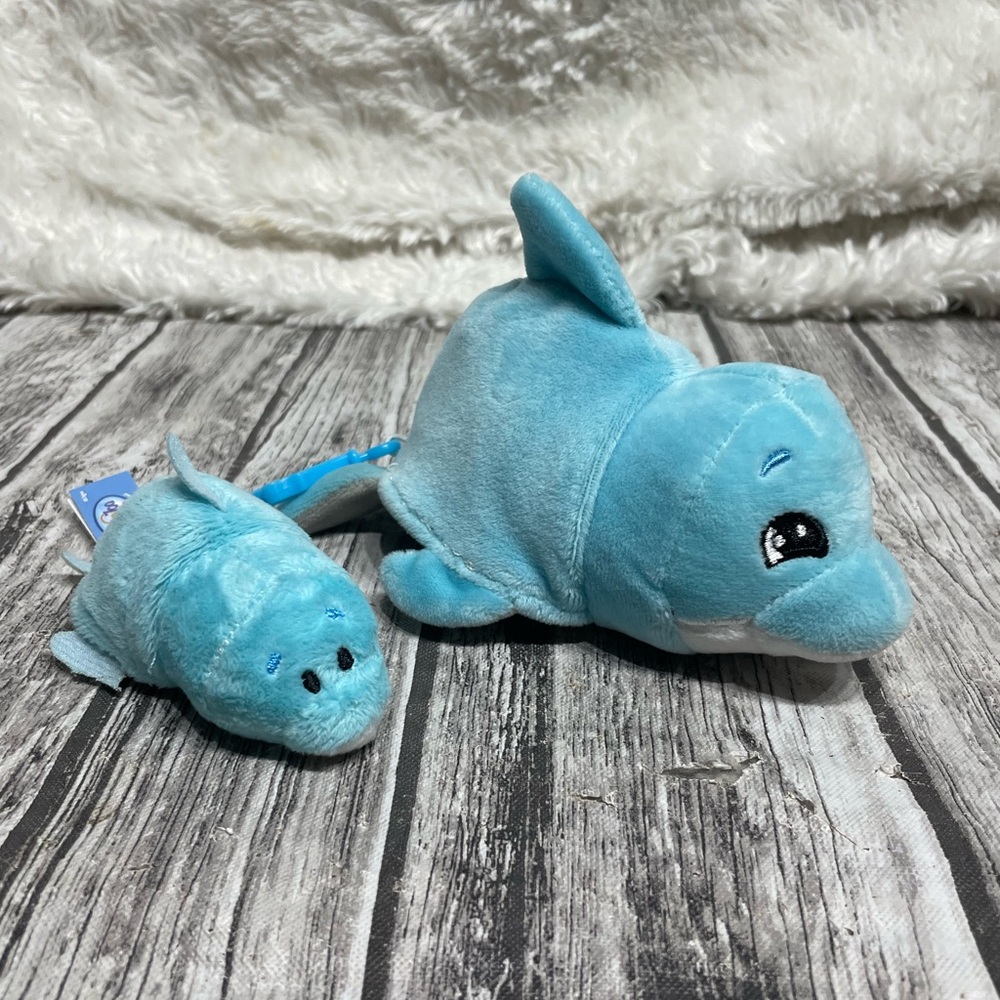 Flip a Zoo Shark/Dolphin Clip & Mini Plush Set Lot Excellent Condition